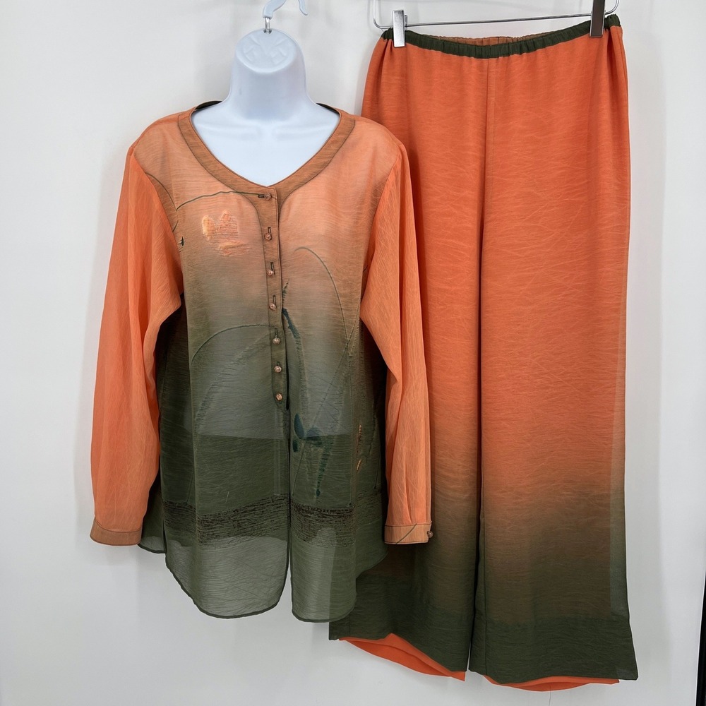 Vintage 90s PLATINUM Dorothy Schoelen Lagenlook Chiffon Pantset‎ Ombre Size M